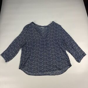 Porophrose  Women's 1X Blue Geometric Print Blouse 3/4 Sleeve Plus Size